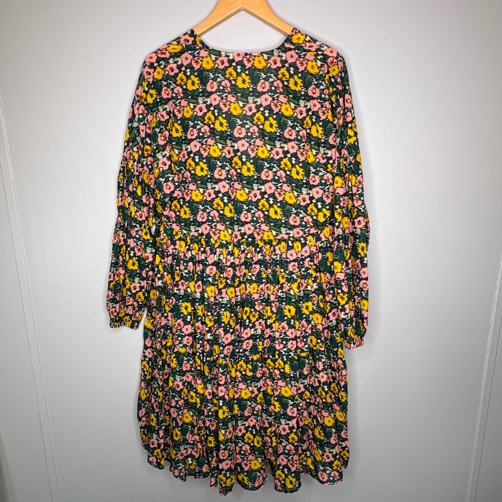Boden Womens Floral Boho Tiered Smock Midi Dress Yellow Pink US 8L D0422 - Picture 2 of 9